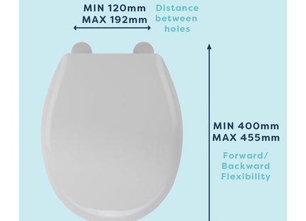 Croydex Canada White Toilet Seat Antibacterial Treated Surface with Adjustable Hinges, Adjustable from 120mm to 195mm