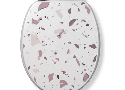 Croydex Pink Terrazzo Wooden Toilet Seat, Adjustable Flexi-Fix Hinges