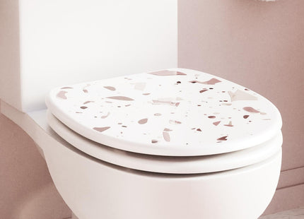 Croydex Pink Terrazzo Wooden Toilet Seat, Adjustable Flexi-Fix Hinges