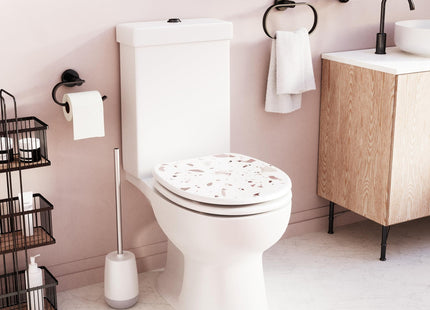 Croydex Pink Terrazzo Wooden Toilet Seat, Adjustable Flexi-Fix Hinges