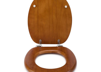 Croydex Davos Flexi-Fix Wooden Toilet Seat Adjustable Hinges with Top & Bottom Fixings Included and Rust Free Chrome Plated Antique Pine WL602250H