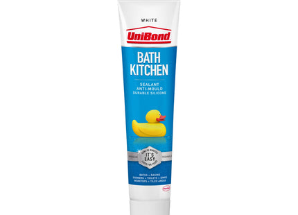 Unibond Anti-Mould Silicone Sealant Waterproof Kitchen & Bathroom Sealant, Mould Resistant Formula, Flexible Long-Lasting Finish 50ml White