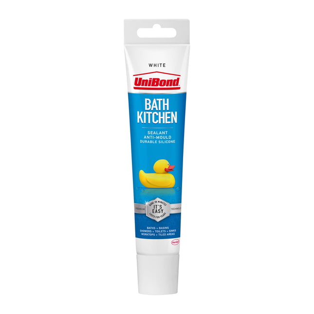 Unibond Anti-Mould Silicone Sealant Waterproof Kitchen & Bathroom Sealant, Mould Resistant Formula, Flexible Long-Lasting Finish 50ml White