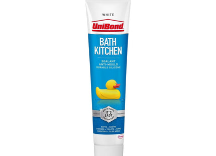 Unibond Anti-Mould Silicone Sealant Waterproof Kitchen & Bathroom Sealant, Mould Resistant Formula, Flexible Long-Lasting Finish 50ml White