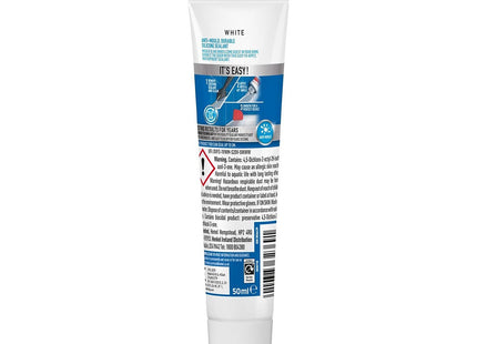Unibond Anti-Mould Silicone Sealant Waterproof Kitchen & Bathroom Sealant, Mould Resistant Formula, Flexible Long-Lasting Finish 50ml White