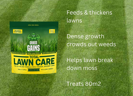 Grass Gains Total Lawn Care, 3 in 1 Feed, Pet & Child Friendly, Covers 80m_ 2.8kg