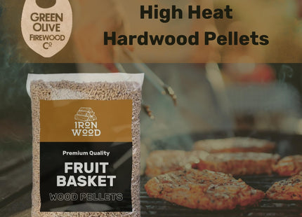 Green Olive Firewood Company Fruit Basket BBQ Hardwood Pellets 10kg