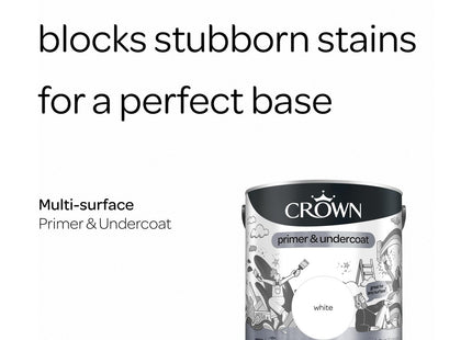 Crown White Multi-Surface Primer and Undercoat Paint 2 in 1 Quick Dry 30mins Use on Wood, uPVC, Metal, Brick 2.5 Litre