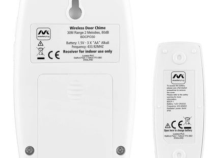 Masterplug Wireless Push Button DoorBell with a 30 Metre Range, Battery Operated