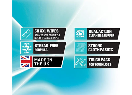 UltraGrime Pro Glass & Stainless Surface Wet Wipes XXL Cleaning Cloths for Mirrors, Windows, Kitchen, Home, Shower Glass Cleaner Streak Free