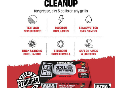 UltraGrime BBQ Cleaning Wet Wipes Tougher Multi-Purpose Heavy-Duty Textured Barbecue Scrubbing Cloths (60 Thick XX-Large Wipes)