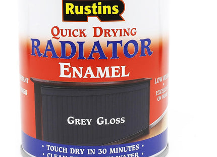 Rustins Quick Drying Radiator Enamel Gloss - Grey 250ml - Durable, Long-Lasting Finish for Radiators That Stands the Test of Time