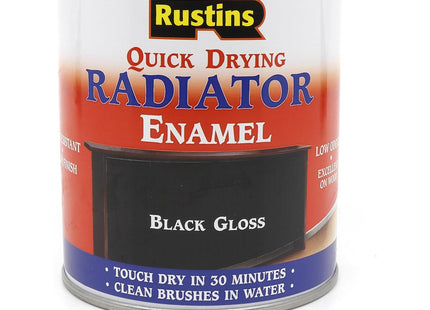 Rustins Quick Drying Radiator Enamel Gloss Black 500ml - Durable, Long-Lasting Finish for Radiators That Stands the Test of Time