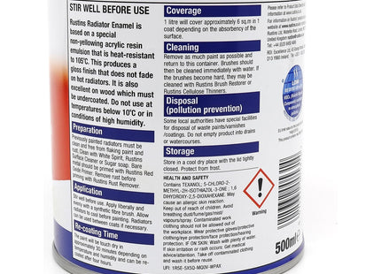 Rustins Quick Drying Radiator Enamel Gloss Black 500ml - Durable, Long-Lasting Finish for Radiators That Stands the Test of Time