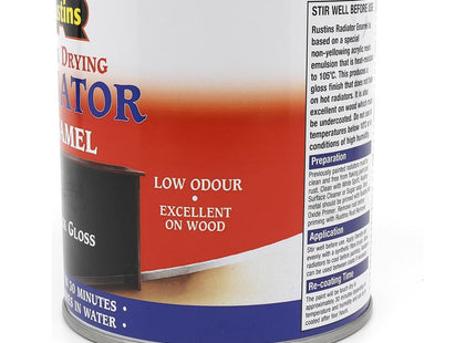 Rustins Quick Drying Radiator Enamel Gloss Black 500ml - Durable, Long-Lasting Finish for Radiators That Stands the Test of Time