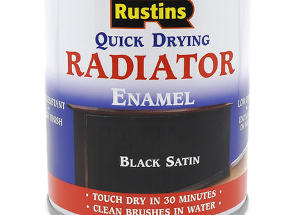Rustins Quick Drying Radiator Enamel Satin - Black 250ml - Durable, Long-Lasting Finish for Radiators That Stands the Test of Time