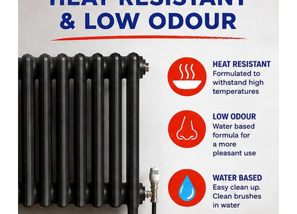Rustins Quick Drying Radiator Enamel Satin - Black 250ml - Durable, Long-Lasting Finish for Radiators That Stands the Test of Time