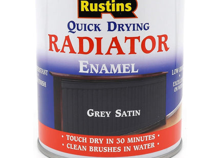 Rustins Quick Drying Radiator Enamel Satin - Grey 250ml - Durable, Long-Lasting Finish for Radiators That Stands the Test of Time