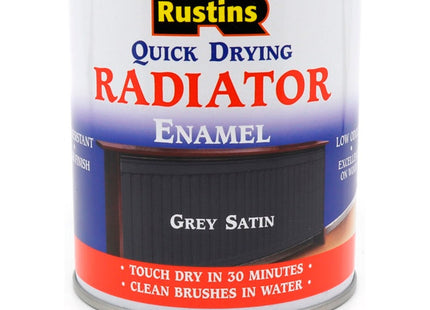 Rustins Quick Drying Radiator Enamel Satin - Grey 250ml - Durable, Long-Lasting Finish for Radiators That Stands the Test of Time