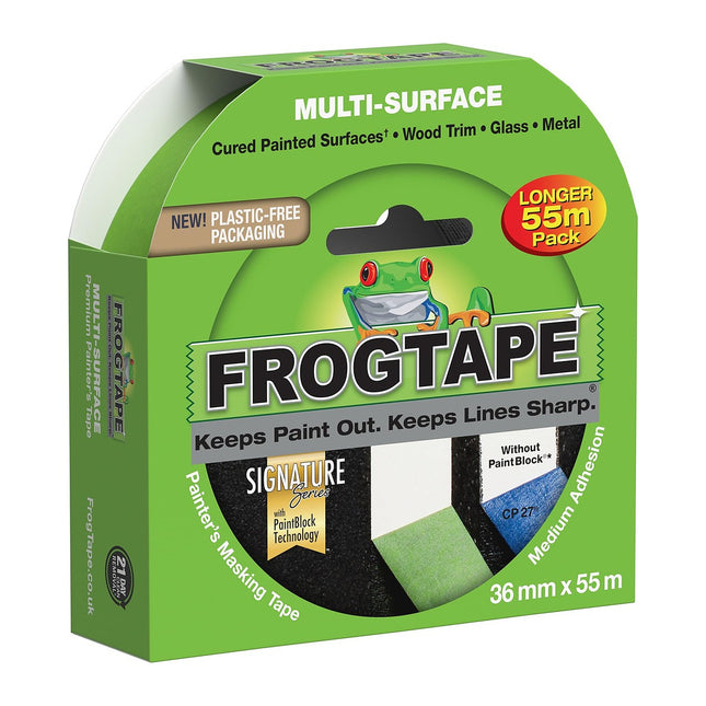 Shurtape Frog Tape Green Multi Surface Painters Masking Tape, Indoor Painting and Decorating For Sharp Lines and No Paint Bleed 36mm x 55m