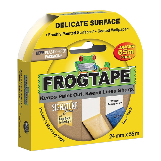 Shurtape Frog Tape Yellow Delicate Surface Painters Masking Tape 24mm x 55m. Indoor painting and decorating for sharp lines and no paint bleed