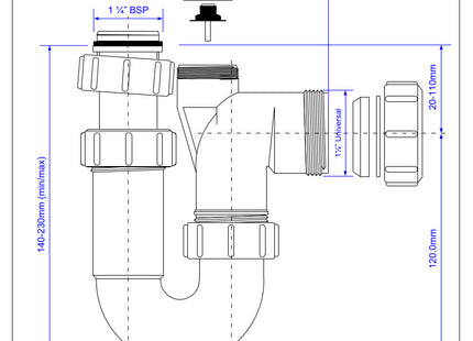 McAlpine ASA10V 75mm Water Seal Adjustable Inlet Tubular Swivel Anti-Syphon (Silentrap) 'P' Trap with Universal Outlet
