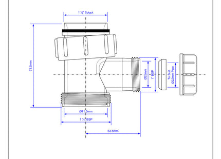 McAlpine V33S-22 Tee Piece 1½" BSP nut x 1½" BSP thread x 19/23mm Universal Connection