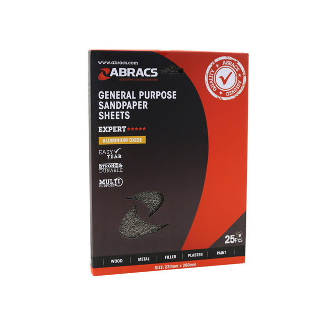 Abracs Sandpaper Sheets - 230 x 280mm x 240 Grit (Box of 25)