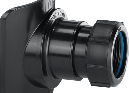 McAlpine BOSSCONN82Z-BL Black Mechanical Soil Pipe Boss Connector for 57mm hole saw size, supplied with fixing tool and suitable for 4"/110mm soil pipe