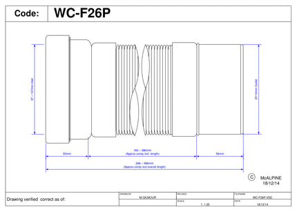 McAlpine WC-F26P 97-107mm Inlet x 110mm Plain End Outlet Straight Flexible WC Connector