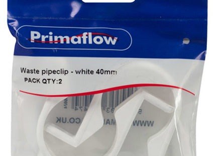 Primaflow PrimaPack Waste Pipeclip - 40mm, White - (1 = PK 2)