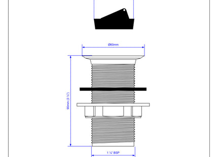 McAlpine BW1A 1¼" Chrome Plated Plastic Basin Waste - Backnut Model: 60mm Flange x 3½" Tail with Plug