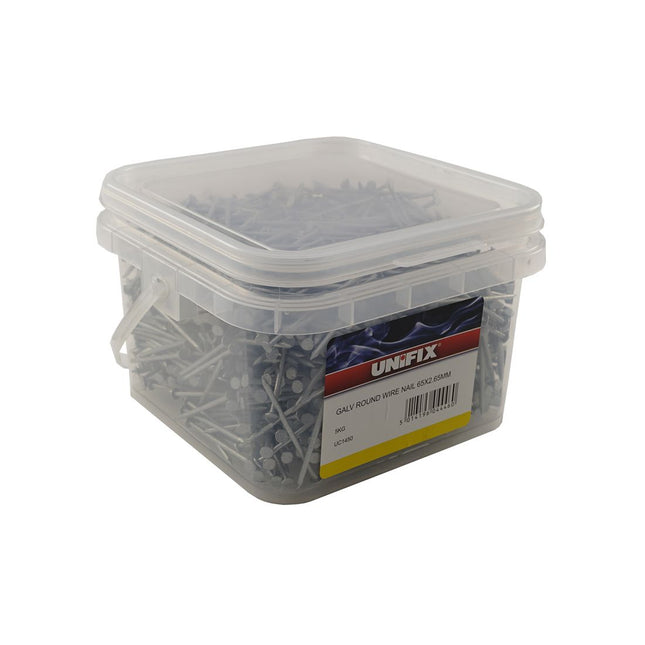Unifix Galvanised Round Wire Nails - 5Kg Tub - 65 x 2.65mm (Box of 2)