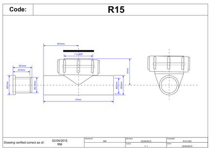 McAlpine R15 2 Way Connector: 1½" loose nut x two connections for 19mm pipe, supplied with 1 Plug