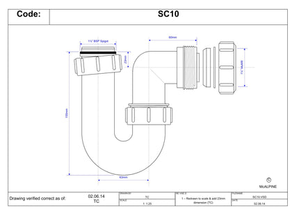 McAlpine SC10 1½" 75mm Water Seal Tubular Swivel 'P' Trap