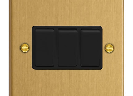 Varilight 3-Gang 10A 1- Or 2-Way Rocker Switch Brushed Brass