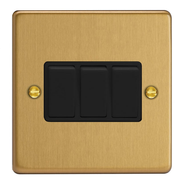 Varilight 3-Gang 10A 1- Or 2-Way Rocker Switch Brushed Brass