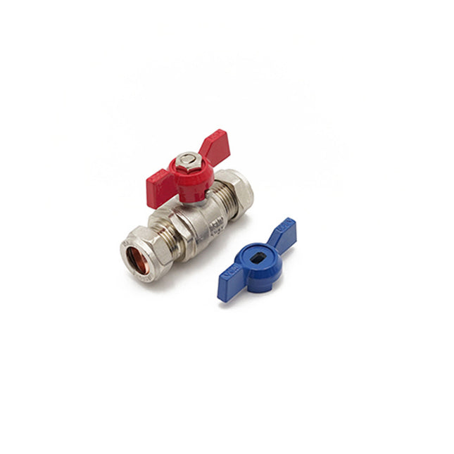 Primaflow T-Bar Valve 15mm Red and Blue Handles - WRAS Approved
