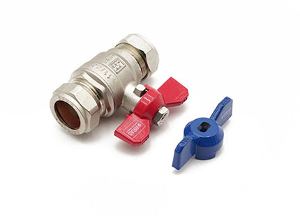 Primaflow T-Bar Valve 22mm Red and Blue Handles - WRAS Approved