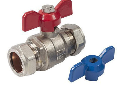 Primaflow T-Bar Valve 22mm Red and Blue Handles - WRAS Approved