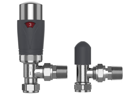 Pro Plus Angled TRV with Lockshield 15mm - Anthracite & Chrome