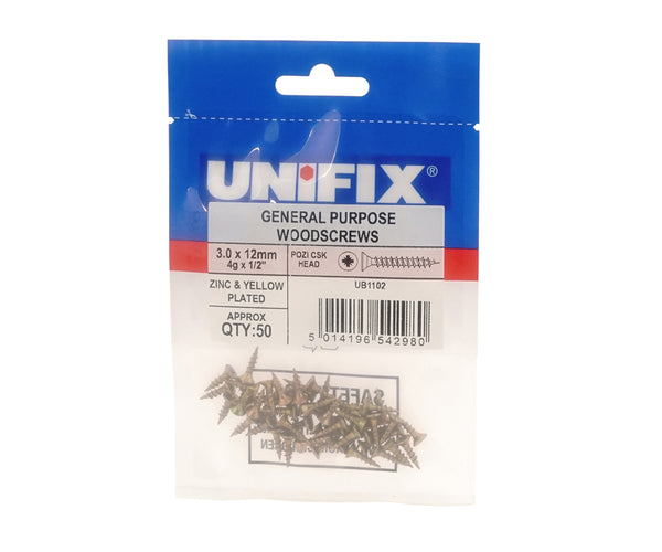 Unifix General Purpose Chippy Woodscrews Pozi Countersunk Head ZYP CE - 5.0 x 70mm (Box of 125)