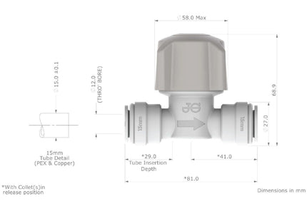 John Guest Speedfit Pre Pack Plastic Stop Valve15mm 15STV/2P
