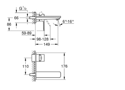 Lineare 2H Wall Mounted Basin Mixer Trim - Supersteel - 19409DC1