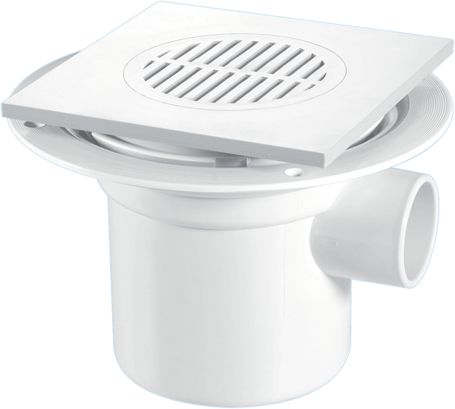 McAlpine TSG3T6WH 75mm Water Seal Trapped Gully, Tile/Grating with removable Grid, 1½" Side Inlet for waste pipe and 110mmØ or 1½" Vertical Outlet