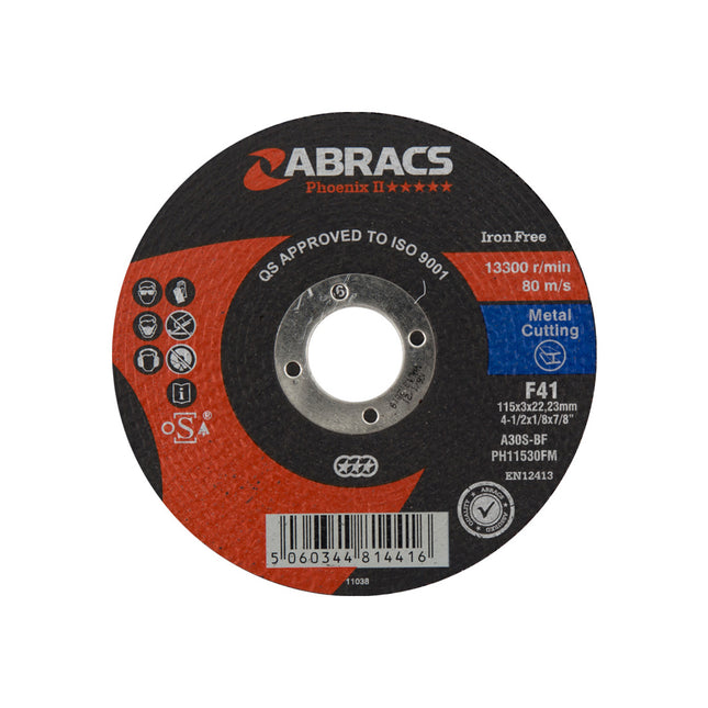 Abracs Phoenix Ii Flat Metal Cutting Disc - 115 x 3 x 22mm (Box of 25)