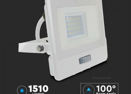 V-Tac Lumi Vt-128S-1 20W Pir Sensor Floodlight Samsung Chip & 1M Cable 4000K White Body