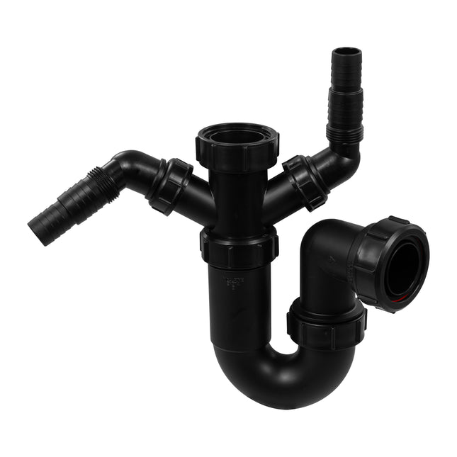 McAlpine WM11-BL Black Sink Trap with Twin 135° Appliance Nozzles | 1.5" Waste Trap for Washing Machines & Dishwashers | Sleek, Durable Design | WM11-BL