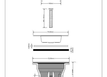 McAlpine BSW15P 1½" Centre Pin Bath Waste: 70mm Stainless Steel Flange: Black PVC Plug