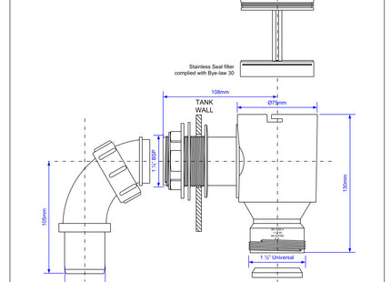 McAlpine R45 1½" Complete Screened Tank Overflow Connector